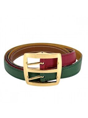 Hermes Belt Reversible 90 Leather Red Green Gold
